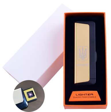 Электроимпульсная зажигалка в подарочной упаковке Ukraine (Двойная молния, USB) №HL-62 Gold, №HL-62 Gold - фото товара