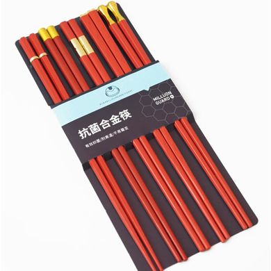Палочки для еды "KangJu" набор 5 пар Красные с золотом Пластик, K89220187O1807717176 - фото товара