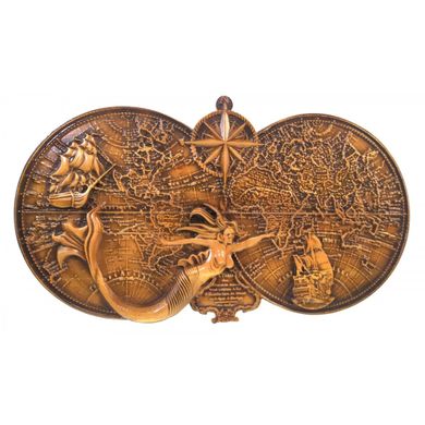 Панно резное, деревянное"морская карта с русалкой",покрыто патиной (46*26*2см), K334119 - фото товара