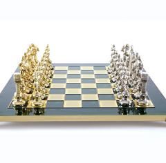 S9GRE шахматы "Manopoulos", "Ренесанс",латунь, в деревянном футляре, зелёные, 36х36см, 5,6 кг, S9GRE - фото товара