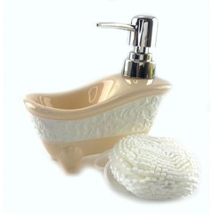 Диспенсер для мыла с мочалкой "Ванна" кремовый(14х14х7 см), K332164A - фото товара