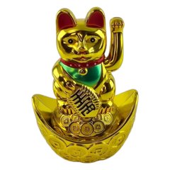 Кошка Манэки-нэко машущая лапой на чаше богатства ( 13,5х 9,5х 6.5 см), K335185 - фото товара