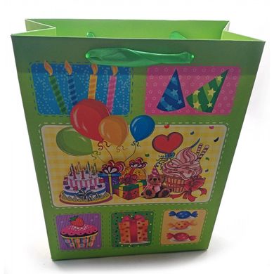 Пакет подарочный картонный с аппликацией "Happy Birthday" (18х23х8 см), K332143 - фото товара