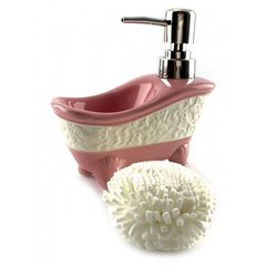 Диспенсер для мыла с мочалкой "Ванна" розовый(14х14х7 см), K332164B - фото товара