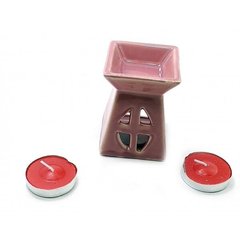 Аромалампа керамическая ,подарочный набор бордовая (12х8,5х7см), K332391C - фото товара