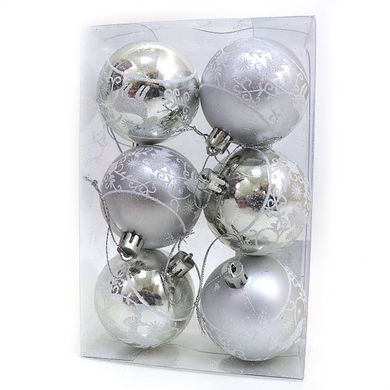 Набір ялинкових кульок "Візерунки срібло" d6см, PVC, 6шт, 1шт/етик., K2741872OO1150DSCN - фото товару