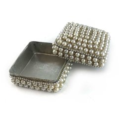 Шкатулка квадратна з перлами (7х7х4 см), K332525 - фото товару