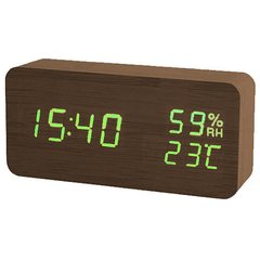 Часы сетевые VST-862S-4 зеленые, (корпус коричневый) температура, влажность, USB, SL8434 - фото товара