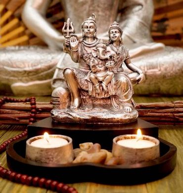 Шива Парвати Ганеш + подсвечник в серебряном цвете, K89260030O621724570 - фото товара