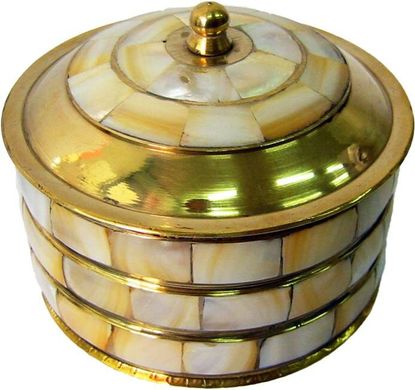 Шкатулка бронзовая с перламутром (d-7,h-7 см), K3835 - фото товара