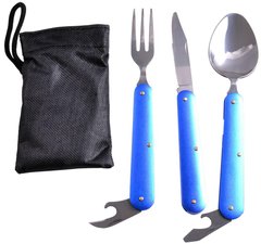 Туристический набор 3в1 Ложка, Вилка, Нож №8003 (синий), №8003 (синий) - фото товара
