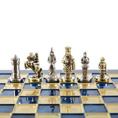 SK1BLU шахи "Manopoulos" дорожні "Візантійська імперія", латунь, у дерев'яному футлярі, сині 20х20см, SK1BLU - фото товару