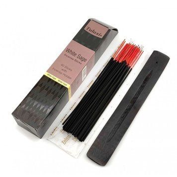 White Sage 40 Stiks with Incense Holder (Благовиння 40 штук із дерев'яною підставкою) (Tulasi), K334551 - фото товару