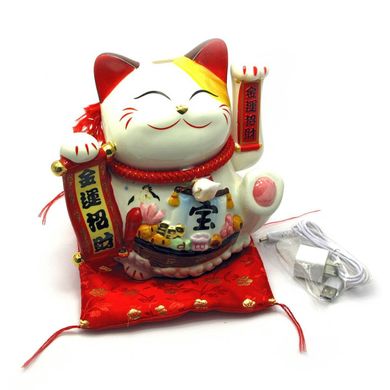 Кошка Манэки-нэко машущая лапой керамика (20х24х17 см), K328105 - фото товару