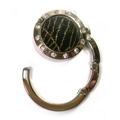 Сумкодержатель для женской сумочки "Кристалл черно-золотой" с зеркальцем (d-4.5 см), K326303G - фото товара
