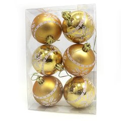 Набір ялинкових кульок золото "Візерунки сніжинки" d6см, 6шт, PVC, 1шт/етик., K2741871OO1149DSCN - фото товару