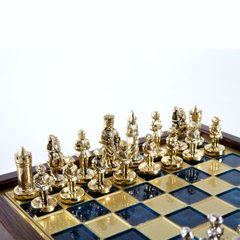 SK1CBLU шахи "Manopoulos" дорожні "Візантійська імперія", латунь, у дерев. футлярі, сині 20х20см, SK1CBLU - фото товару