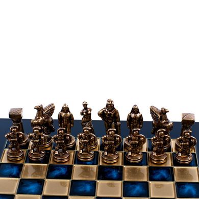 SK1CBLU шахи "Manopoulos" дорожні "Візантійська імперія", латунь, у дерев. футлярі, сині 20х20см, SK1CBLU - фото товару