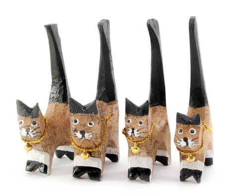 Кошки деревянные кольцедержатели (н-р 4 шт)(11х5х7,5 см)цена за набор, K329854D - фото товара