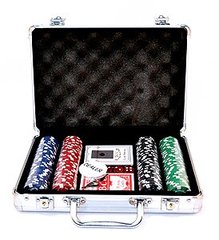 Набір для покеру 200 фішок з номіналом метал кейс, 200N1 - фото товару