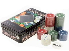 Фишки для покера 100 фишек с номиналом в металлической коробке №100t, №100t - фото товара