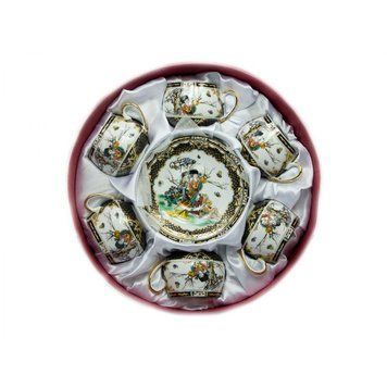 Сервіз круглий фарфор (110 мл) (6SCS1001.2-11) 6 чашок + 6 блюдець "Дівчина" (h-5,5 см, d-5см, d блюдця 11см, K323126 - фото товару