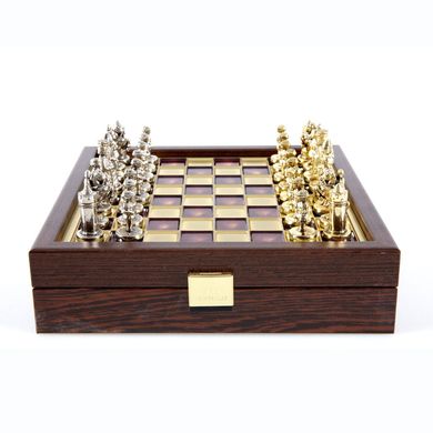SK1RED шахматы "Manopoulos", "Византийская империя", латунь, игровое поле на деревянном футляре, красные, фигуры золото/серебро, 20х20см, 1 кг, SK1RED - фото товара