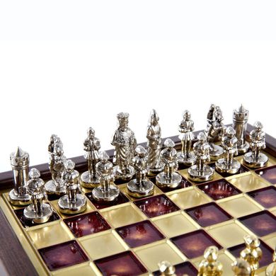 SK1RED шахматы "Manopoulos", "Византийская империя", латунь, игровое поле на деревянном футляре, красные, фигуры золото/серебро, 20х20см, 1 кг, SK1RED - фото товара