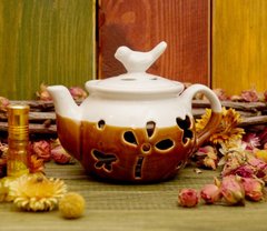 Аромалампа керамічна "Чайник із пташкою" Білий + коричневий, K89120190O621686632 - фото товару