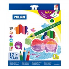Набір кольорових олівців трикутний "MAXI" ТМ "MILAN" 12шт. з точилкою, D5mm, K2738643OO0722612 - фото товару