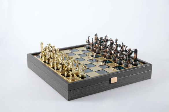 SK4AGRE шахи "Manopoulos", "Грецька міфологія",латунь, у дерев'яному футлярі, зелені 34х34см, 3 кг, SK4AGRE - фото товару