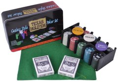 Покерный набор на 200 фишек с номиналом в металлической коробке «Техасский холдем» №200T-2, №200T-2 - фото товара