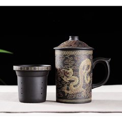 Чашка "Два дракона" с ситом чёрная 250мл. 11*7,5*14см., K89200247O1849176188 - фото товара