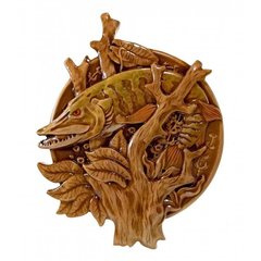 Панно "Щука",деревянное, резное, ручная роспись (37х29х2,4 см), K334143 - фото товара