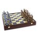 SK4BBLU шахматы "Manopoulos", "Греческая мифология", латунь, игровое поле на деревянном футляре, синие, фигуры броза/голубая патина, 34х34см, 3 кг