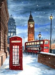 Раскраска по номерам 30*40см "Зимний Лондон" OPP (холст на раме с краск.кисти), K2745699OO2202EKTL_O - фото товара