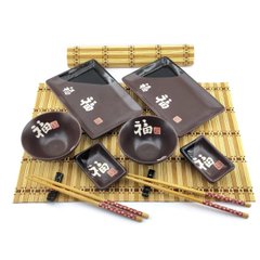 Сервиз для суши "Иероглифы на шоколадном фоне" (2 персоны)(39х27,5х5,5 см), K334282E - фото товара