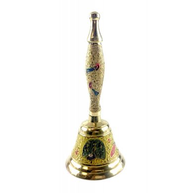 Дзвіночок з ручкою з малюнком бронзовий "Павичі на жовтому тлі" (18х7,6 см), K325806A - фото товару