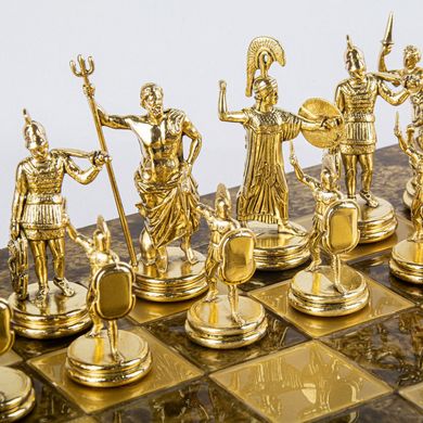 SK4BRO шахматы "Manopoulos", "Греческая мифология", латунь, игровое поле на деревянном футляре, коричневые, фигуры золото/серебро, 34х34см, 3 кг, SK4BRO - фото товара