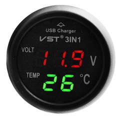 Термометр вольтметр VST-706-4, червоно-зелений, + USB-роз'єм, 3929 - фото товару