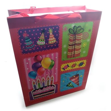 Пакет подарочный картонный с аппликацией "Happy Birthday" (30х38х12 см), K332145 - фото товара
