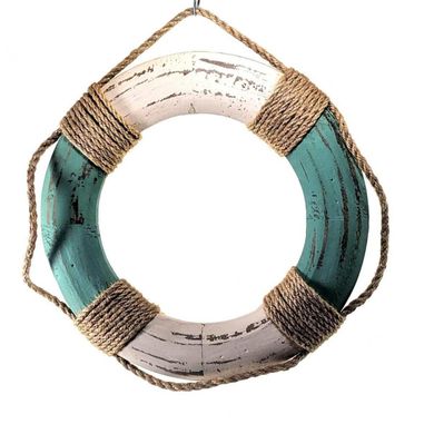 Спасательный круг деревянный бирюзовый (d-24,5 см h-2.5 см), K332129A - фото товара