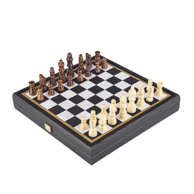 Комбінована гра 4 в 1 у дерев'яному футлярі венге "Manopoulos" (шахи, нарди, лудо, змійки/драбинки), чорно-білий, 34Х34см, 2,2 кг, CBLS34BLA - фото товару
