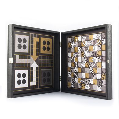 Комбінована гра 4 в 1 у дерев'яному футлярі венге "Manopoulos" (шахи, нарди, лудо, змійки/драбинки), чорно-білий, 34Х34см, 2,2 кг, CBLS34BLA - фото товару