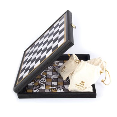 Комбинированная игра 4 в 1 в деревянном футляре венге "Manopoulos" (шахматы, нарды, лудо, змейки/лесенки), черно-белый, 34Х34см, 2,2 кг, CBLS34BLA - фото товара
