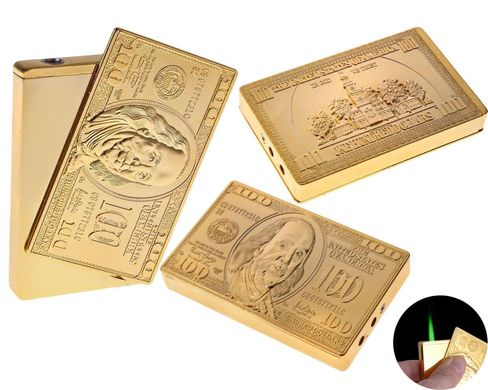 Зажигалка карманная "Клише 100$", под золото (Турбо пламя) №2919, №2919 - фото товара