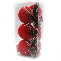 Набір ялинкових кульок ткан. "Червоний" 3шт, 10см, PVC, 1шт/етик., K2747336OO20AW117-83 - фото товару