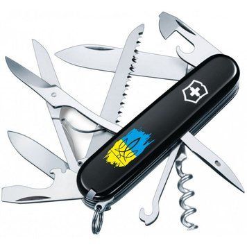 Ніж "Victorinox" Huntsman Ukraine 91мм/15функ/чорн /Тризуб фігурний на тлі прапора, 1.3713.3_T1026u - фото товару
