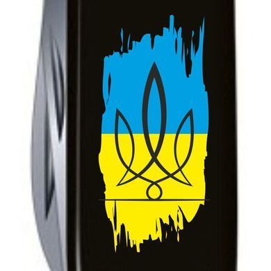 Нож &laquo;Victorinox&raquo; Huntsman Ukraine 91мм/15функ/чёрный /Тризуб фигурный на фоне флага, 1.3713.3_T1026u - фото товара