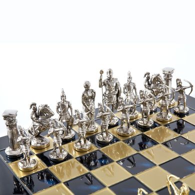 S10BLU шахматы "Manopoulos", "Лучники", латунь, в деревянном футляре, синие, фигуры золото/серебро, 44х44см, 8 кг, S10BLU - фото товара